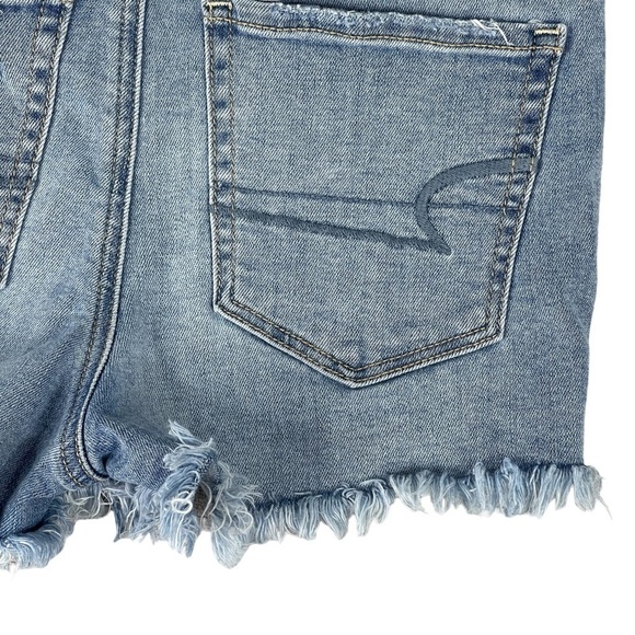 American Eagle Curvy Hi Rise Shortie 4 Distressed Cutoff Shorts Stretch Blue - Picture 10 of 11